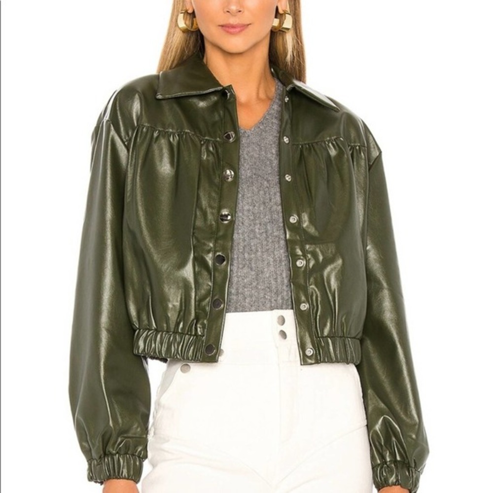 Revolve MAJORELLE Women's Kai Jacket Olive Green Leather Size XL Brand N…